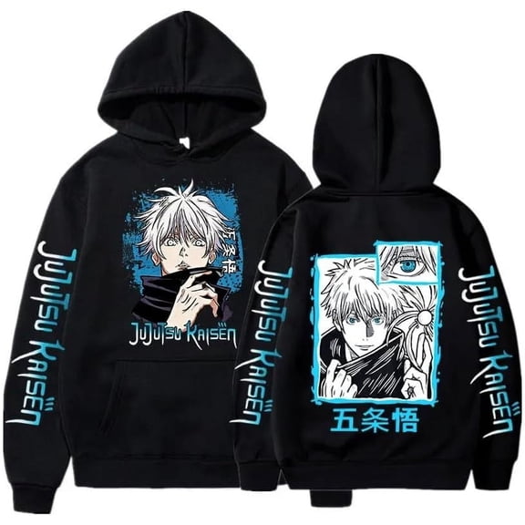 Satoru Gojo Anime Oversized Hoodie - Fleece Pullover for Men & Women, Fall/Winter, Black, Size S