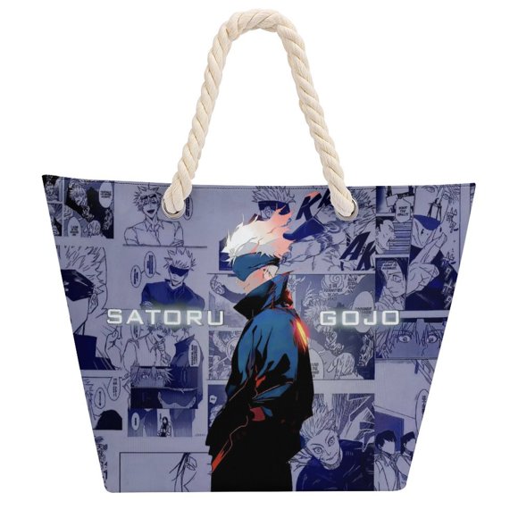 Satoru Gojo Jujutsu Kaisen Hemp Rope Tote Bag Fashion Travel Shopping School Practical Large Capacity Beach Bag Womens Shoulder Handbag