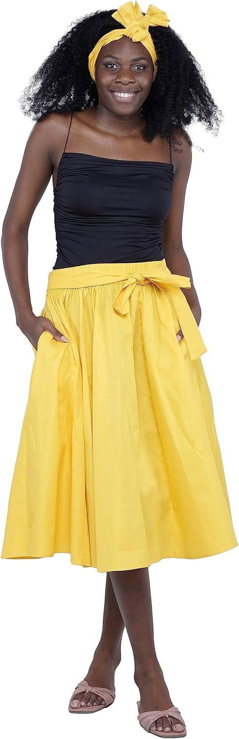 Satsuma Yellow Color Midi Skirt for Women Fashion 100 Cotton Midi Skirts with Pockets african Skirts for Women One Size Walmart