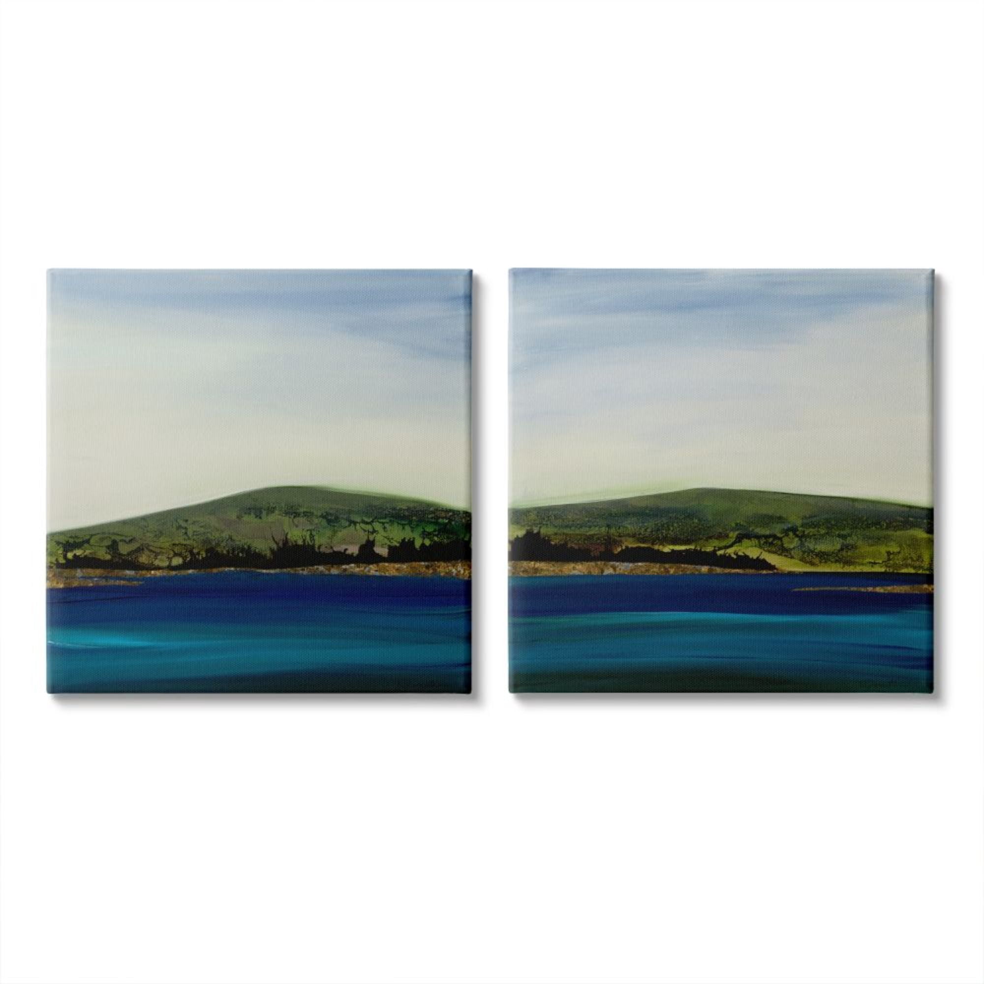 Saturated Coastal Landscape Rolling Green Hills Landscape Gallery-Wrapped Canvas Print Wall Art, Set of 2, 17x17