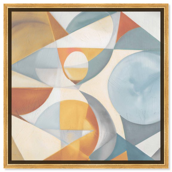 Saturated Geos Boho Neutral Abstract Canvas Wall Art by Art Remedy, Gold Floater Frame, 40"x40"