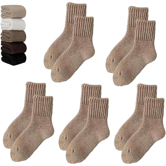 Saturation Winter Thermal Socks, 5 Pairs Women's Solid Mid-Calf Socks, Womens Solid Mid Calf socks