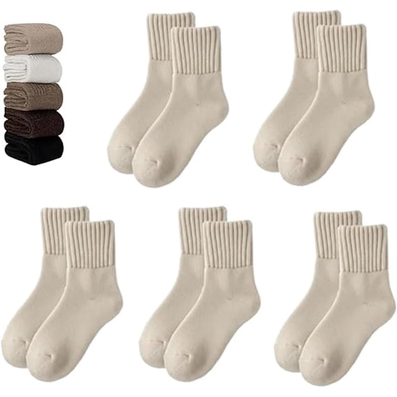 Saturation Winter Thermal Socks, 5 Pairs Women's Solid Mid-Calf Socks, Womens Solid Mid Calf socks