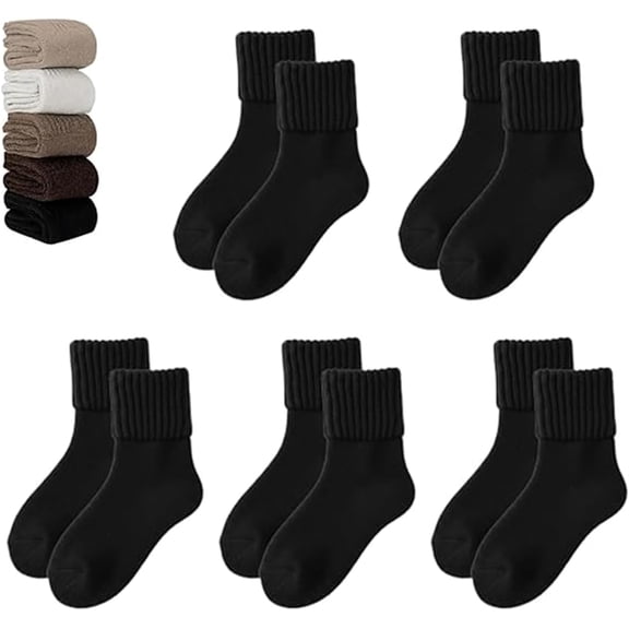 Saturation Winter Thermal Socks, 5 Pairs Women's Solid Mid-Calf Socks, Womens Solid Mid Calf socks