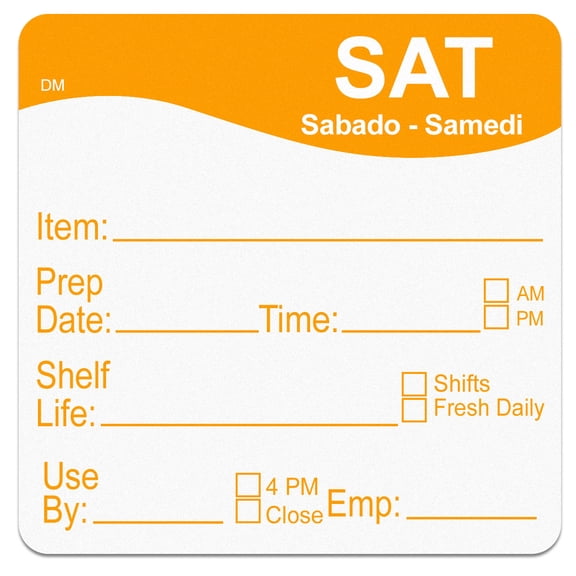 Saturday 2"X2" Trilingual Dissolvable Label