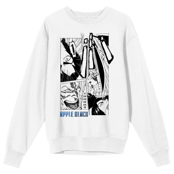 Saturday AM Apple Black Manga Page Sano vs Grudon Adult White Crew Neck Sweatshirt - Large