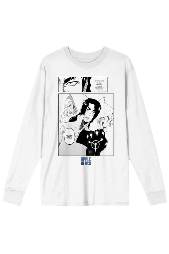 Saturday AM Apple Black Mange Page Sano, Ogre, and Smile Mask Adult White Long Sleeve Tee - Medium