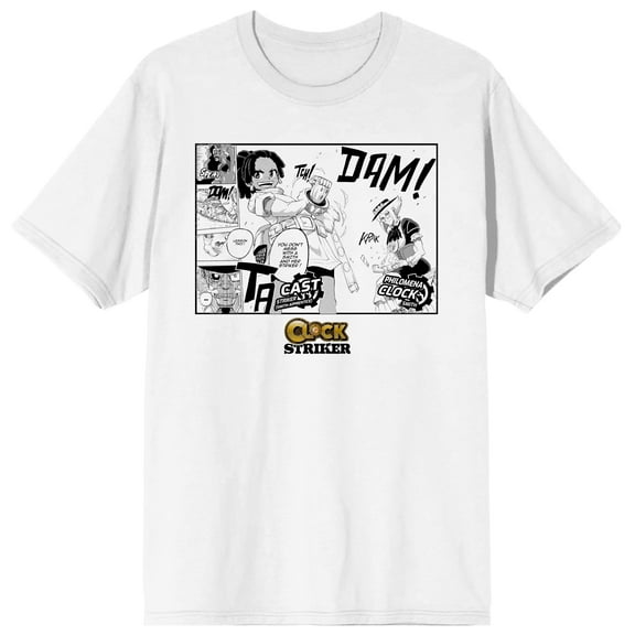 Saturday AM Clock Striker Manga Page Cast and Philomena Men's White Short Sleeve Tee - 6XL