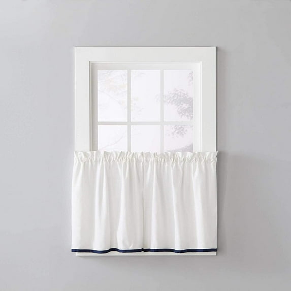 Saturday Knight Ltd Manor Versatile Tailored Window Tier - 2 Piece - 57x24", Navy