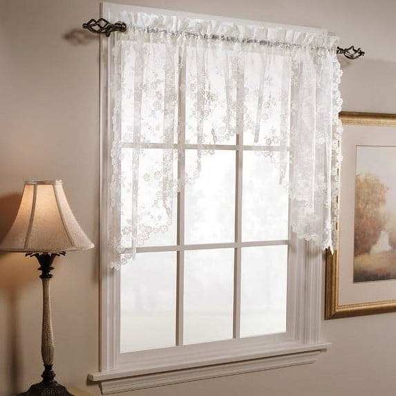 Saturday Knight Ltd Petite Fleur Collection High Quality And Lace Fresh Flowers Window Swag - 78x30", White