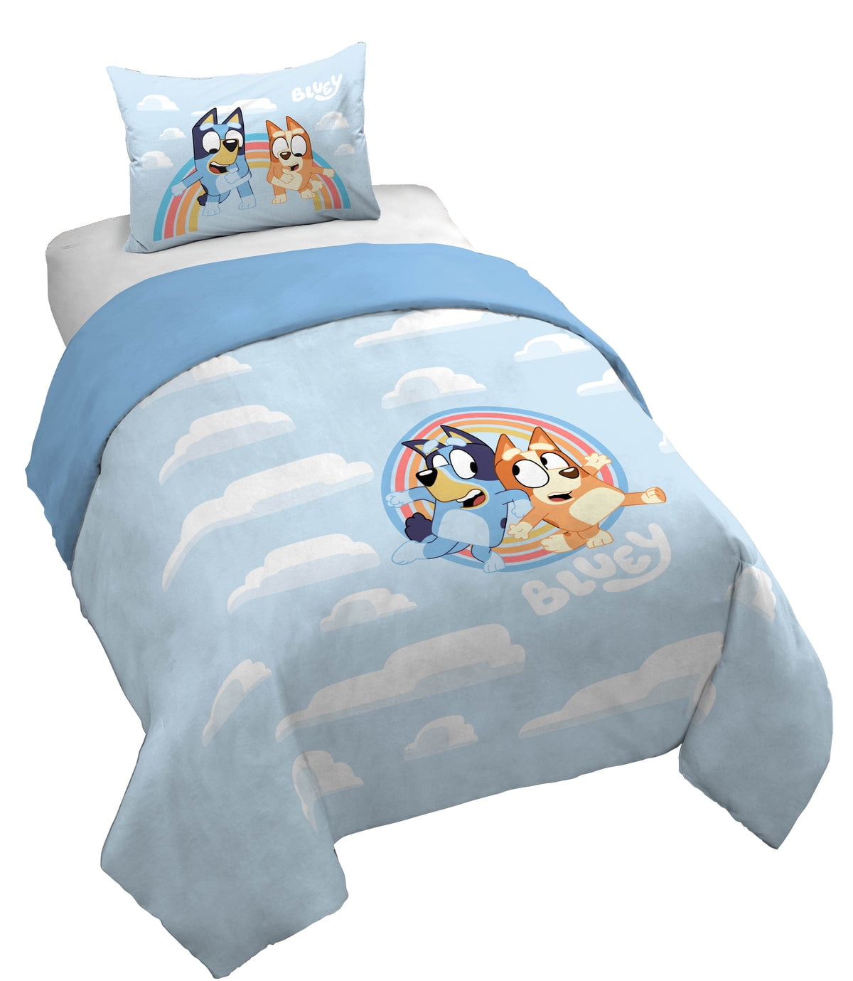 Saturday Park Bluey Rainbow in the Clouds 100% Organic Cotton 2 Piece Twin Duvet Cover & Sham Set