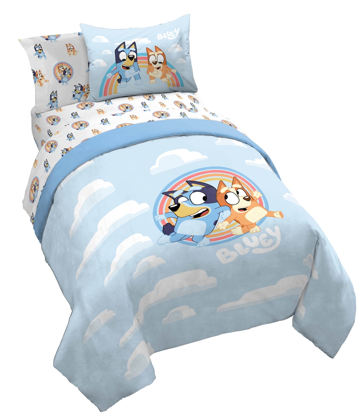 Saturday Park Bluey Rainbow in the Clouds 100% Organic Cotton 5 Piece Twin Bed Set