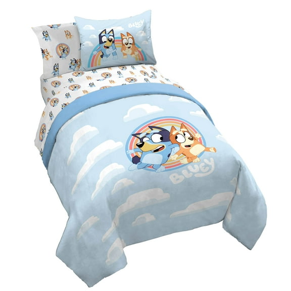 Saturday Park Bluey Rainbow in the Clouds 100% Organic Cotton 5 Piece Twin Bed Set