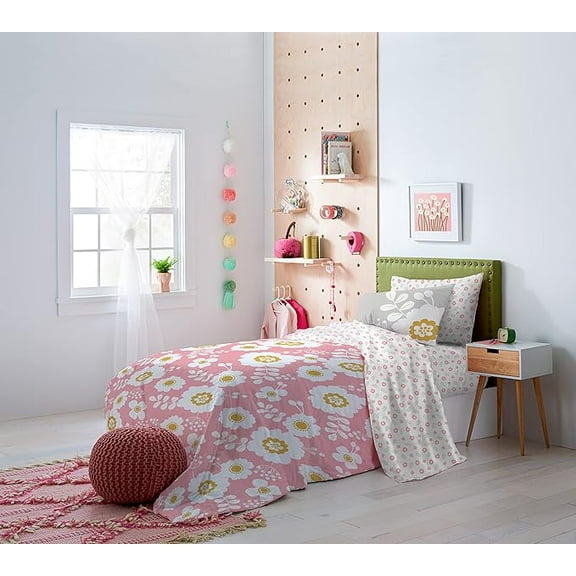 Saturday Park Cutout Floral 100% Kids' Organic Cotton Bed Set, Duvet Cover Sets, Full, Pink