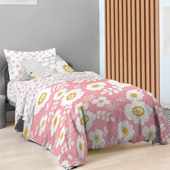 Saturday Park Pink Floral Organic Cotton Queen Bed Set