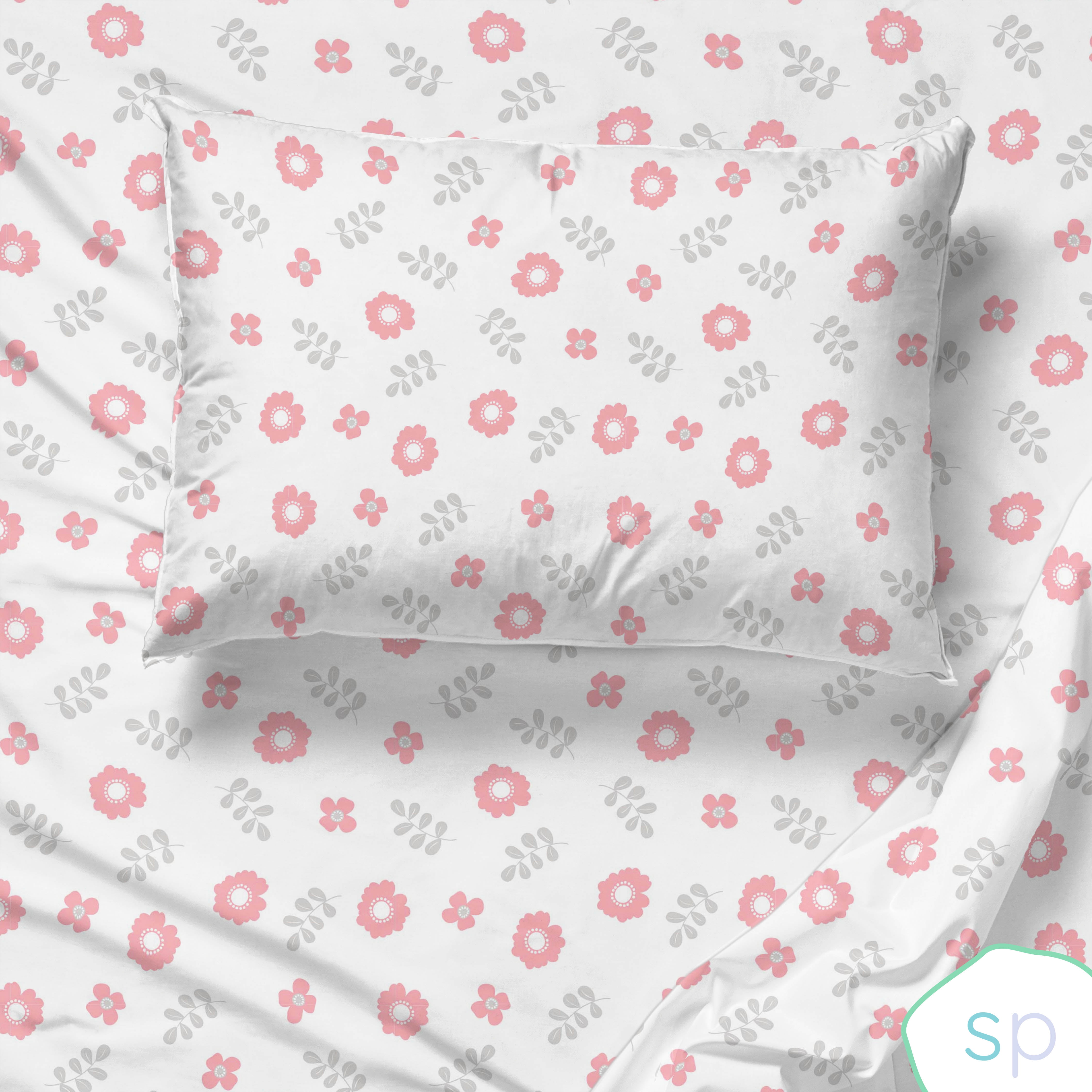 Twin Pink Floral Organic Cotton Percale Sheet Set