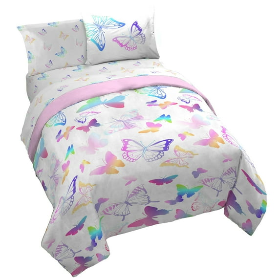 Saturday Park Ombre Butterflies 100% Kids' Organic Cotton Bed Set, Duvet Cover Sets, Twin, Multicolor