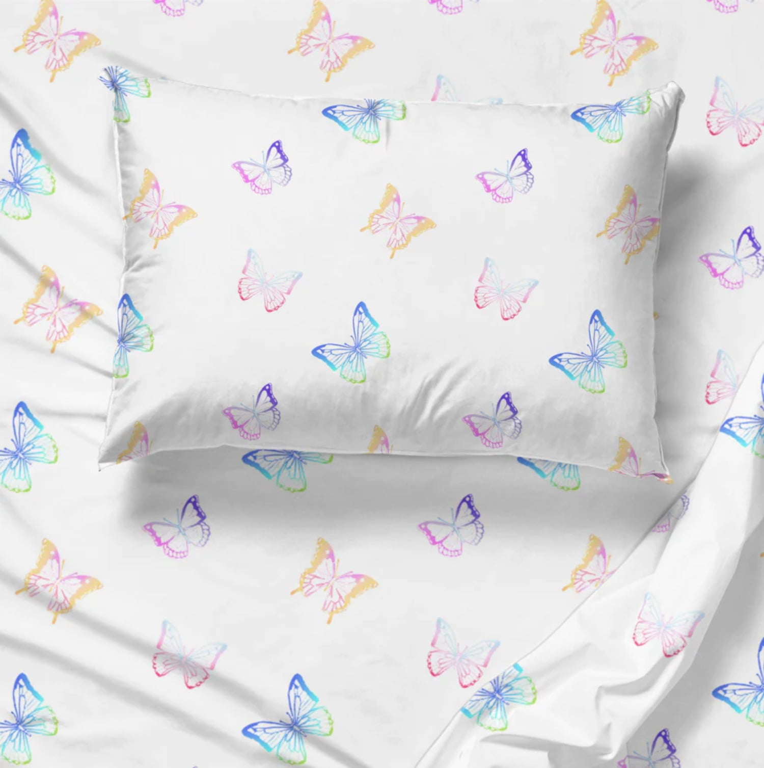 Full White Organic Cotton Percale Butterfly Sheet Set