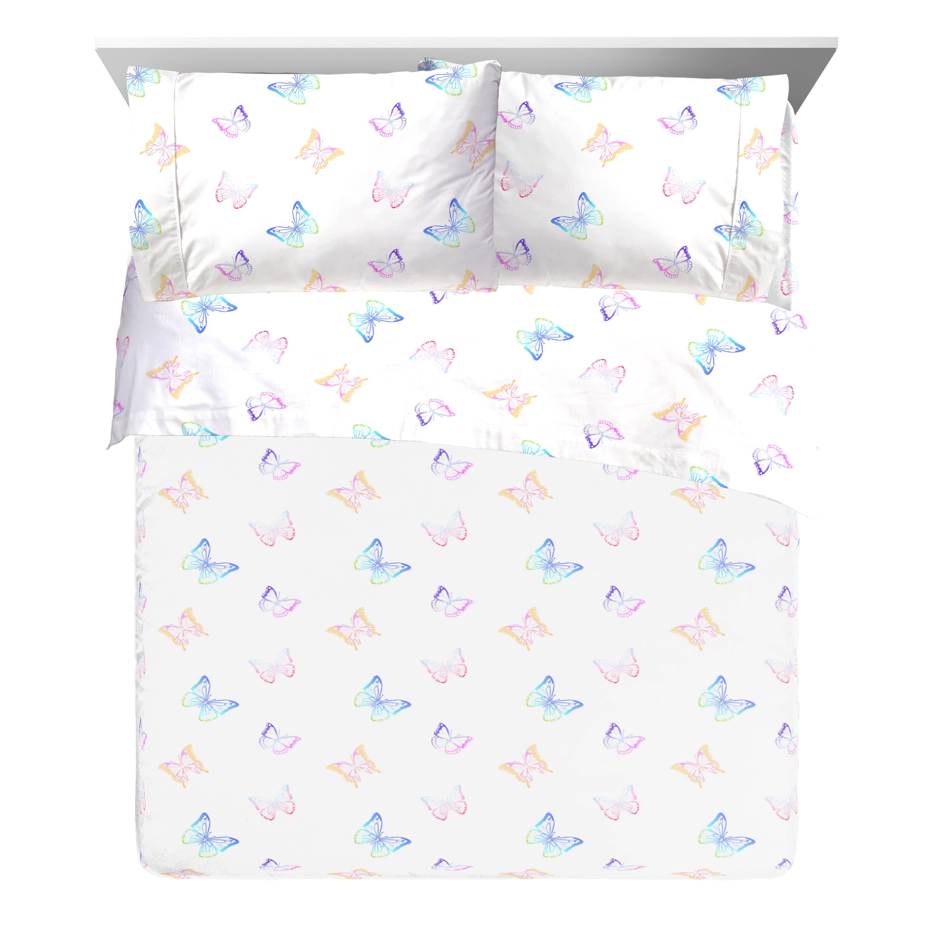 White Organic Cotton Twin Butterfly Sheet Set