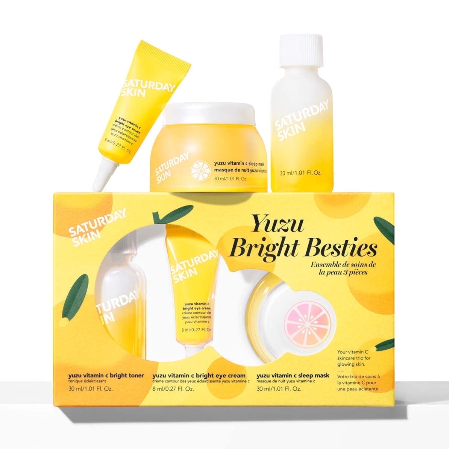 Saturday Skin 3-Piece Skin Care Set Yuzu Vitamin C Sleep Mask Yuzu Vitamin C Bright Toner and Eye Cream Overnight Facial Masks Korean Beauty Best Vitamin C Skincare Set