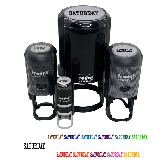 Saturday Text Self-Inking Rubber Stamp Ink Stamper - Black Ink - Mini 1/2 Inch