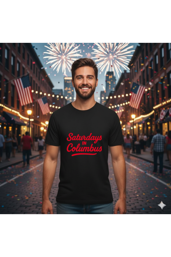 Saturdays In Columbus Bold Red Script Ohio Pride Game Day Art Unisex T-Shirt, up to size 5XL