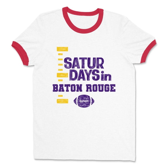 Saturdays in Baton Rouge Ringer Tee Shirt Unisex Large White/Red