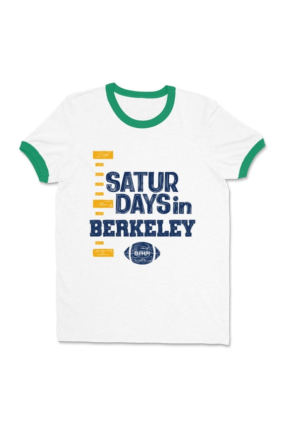 Saturdays in Berkeley Ringer Tee Shirt Unisex Medium White/Kelly Green
