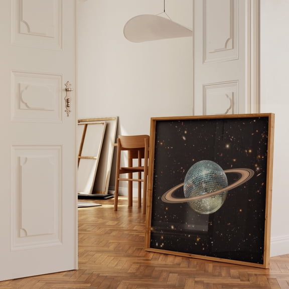 Saturn Disco Ball Poster Retro Space Collage Square Poster, Poster Only