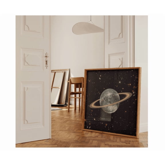 Saturn Disco Ball Poster Retro Space Collage Square Poster