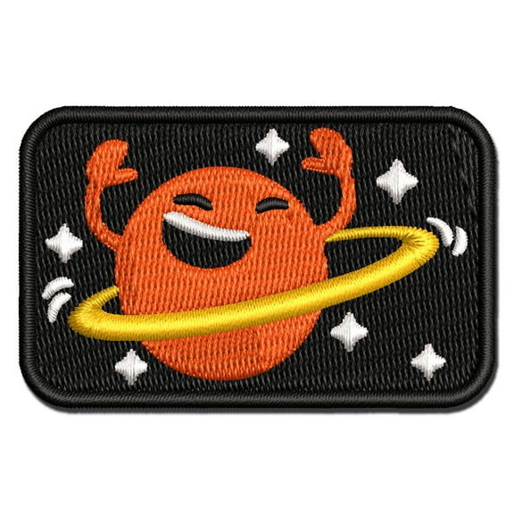 Saturn Hula Hoop Planet Applique Multi-Color Embroidered Iron-On Patch - 2.0 Inch Mini