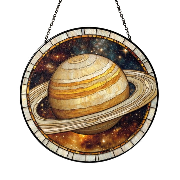 Saturn Inspired Stained Glass Window Panel – Decorative Window Accent
