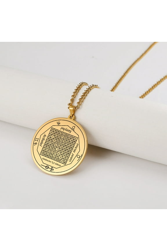 Saturn Jupiter Solomon Necklace Magic Square Talisman 14K Yellow Gold Occult Pendants Jewelry Valentine's Day Present