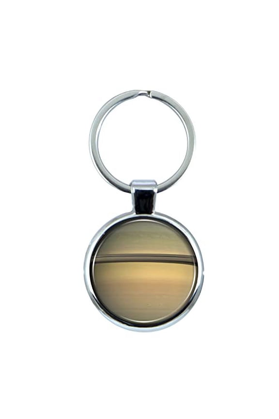 Saturn Keychain with Epoxy Dome and Metal Keyring