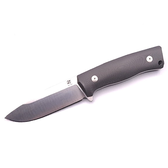 Saturn Knives Mimas Black Fixed Blade Knife, 9.5in Overall, 4.5in Satin Finish Sleipner Tool Steel Drop Point Blade, Black G10 Handle, Leather Sheath