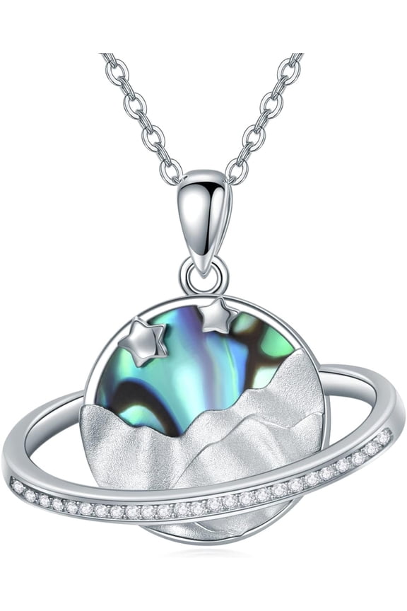Saturn Necklace 925 Sterling Silver Universe Planet Saturn Chain Pendant Necklaces Space Jewelry Gifts for Women