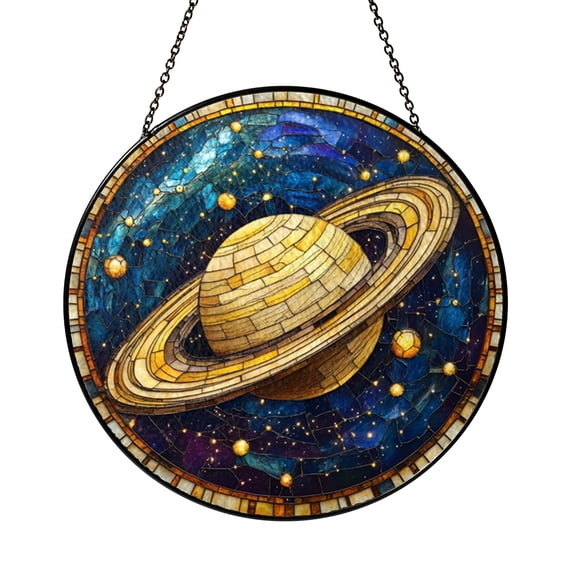 Saturn Orbit Galaxy Glass Suncatcher Round Window Ornament, Deep Space Home Decor Gift