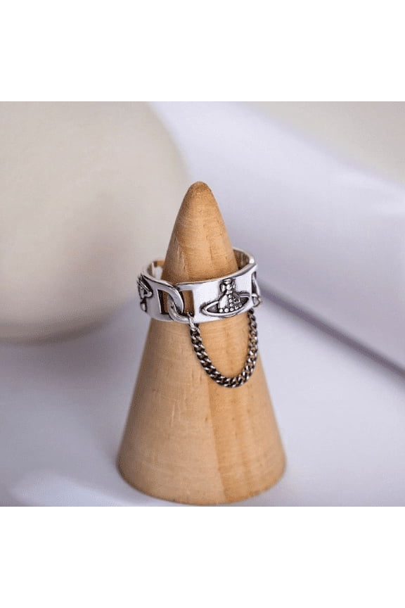 Saturn Planet Chain Sterling Silver Ring, 6mm Band Ring, Handmade Fashion Jewelry, Y2K Edgy Minimal Rings