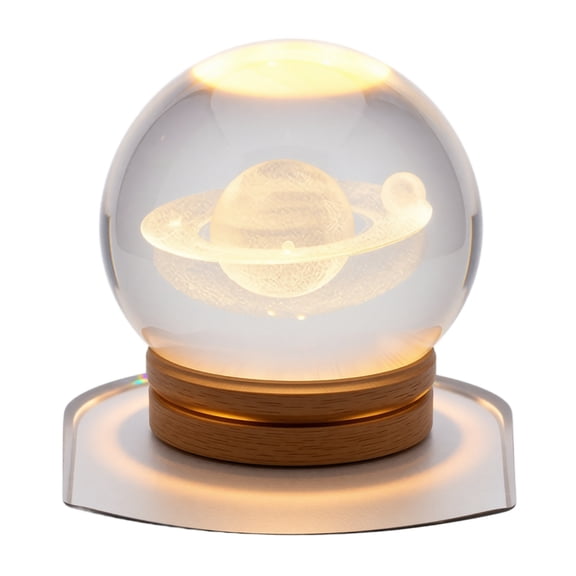 Saturn Planet Night Light with Sky Inner Engraving, Space Decorative on Wood-Style Base, Desktop Decor and Gift for Home Bedroom
