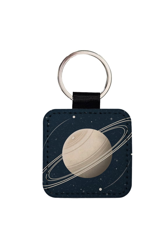 Saturn Planet Rings Space Faux Leather Square Keychain