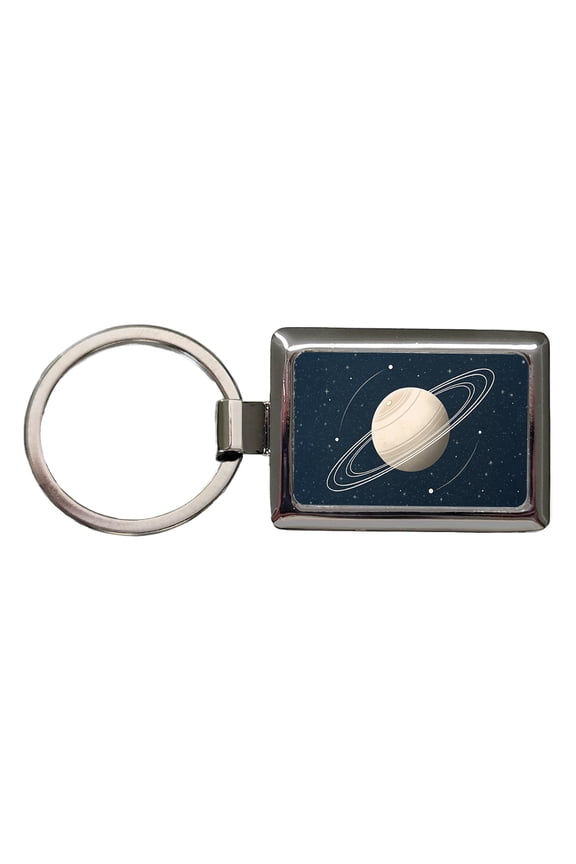 Saturn Planet Rings Space Metal Rectangle Keychain