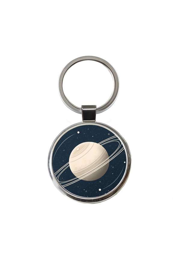 Saturn Planet Rings Space Metal Round Keychain