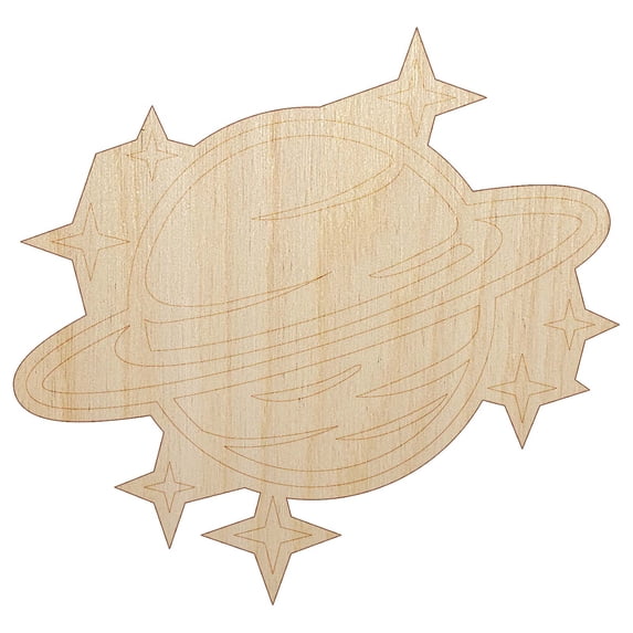 Saturn Planet with Rings and Stars Wood Shape Unfinished Piece Cutout Craft DIY Projects - 6.25 Inch Size - 1/4 Inch Thick