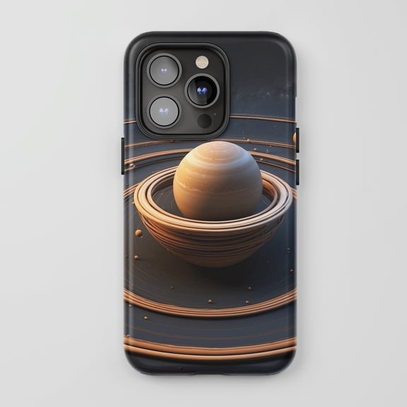 Saturn Ring Planet For All iPhone Series Tough Phone Case Space Theme Black Gold