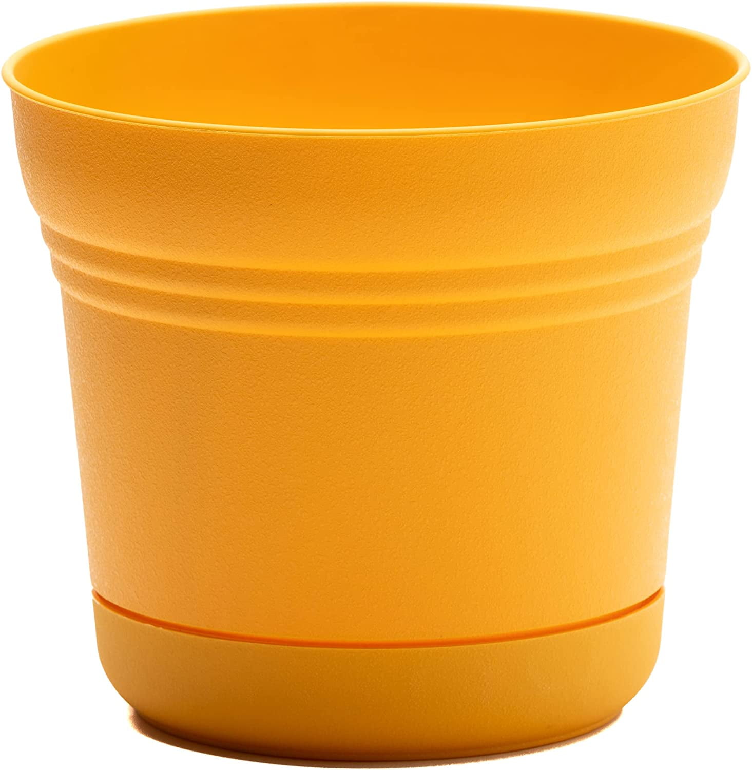 Earthy Yellow 12" Saturn Polyresin Planter with Saucer