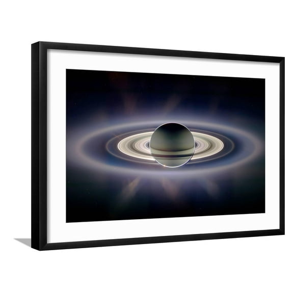 Art.com Saturn Silhouetted, Cassini Image Premium Photographic Print, Black Frame Wall Art, 29" x 21"