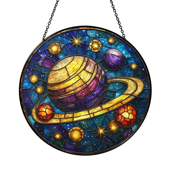 Saturn Stained Glass Style Suncatcher Window Hanging, Planet Rings Sun Catcher Ornament, Celestial Space Window Art, Astronomy Themed Decorative Window Hanging, Cosmic Planet Gift Idea