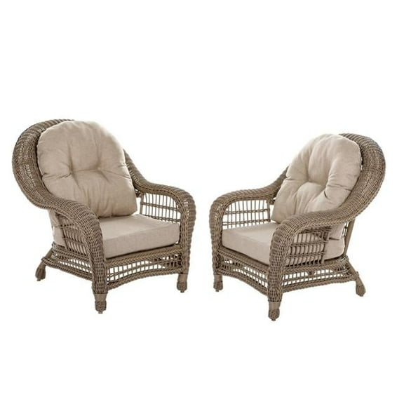 Saturn Wicker Outdoor Lounge Chair Set with Beige Cushion - 2 Piece