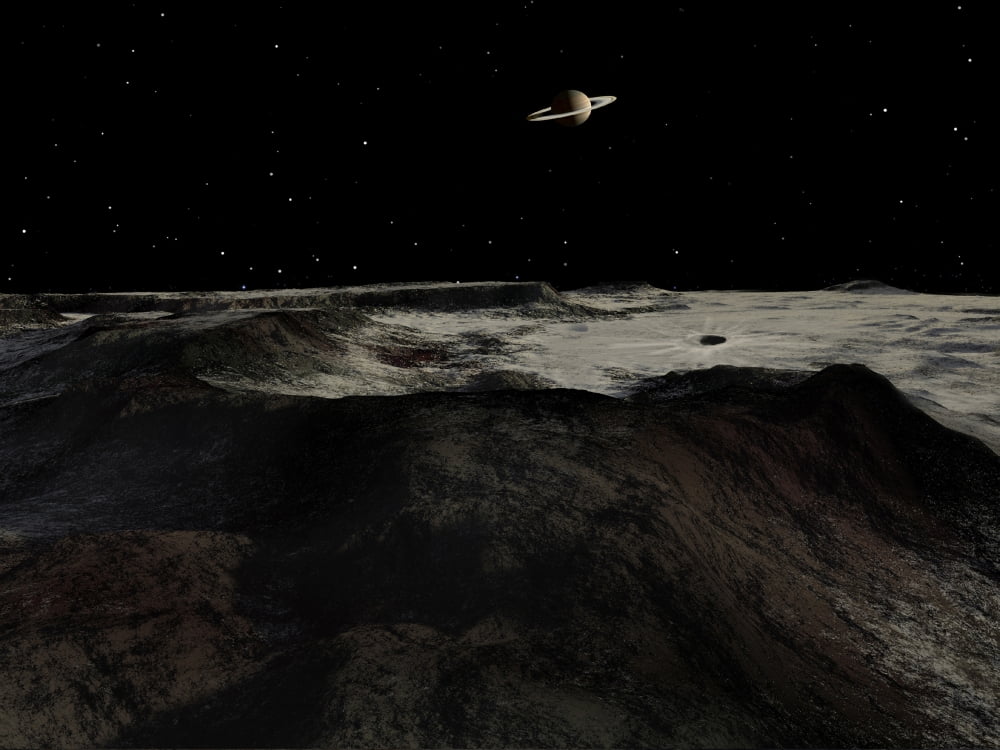 Saturn seen from the surface of its moon Iapetus Canvas Art - Ron MillerStocktrek Images (16 x 12)