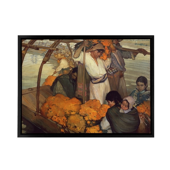 Saturnino Herran The Offering Black Framed Canvas Wall Art Print 24X32"